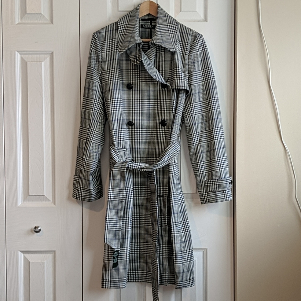 NWT Lauren Ralph Lauren plaid trench coat double